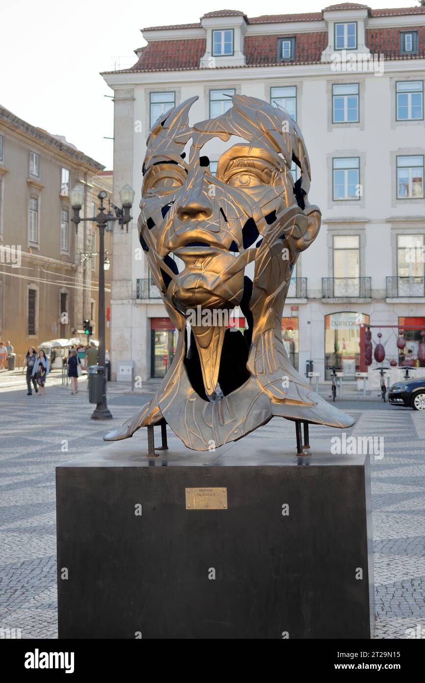'Pareidolie', a sculpture donated to Lisbon by its creator Alexandre Hopare Monteiro and located outside of Lisbon's City Hall. Stock Photo
