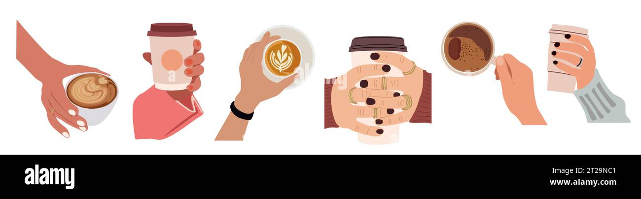 Set of diverse hands holding cups of coffee Stock Vector Image & Art ...