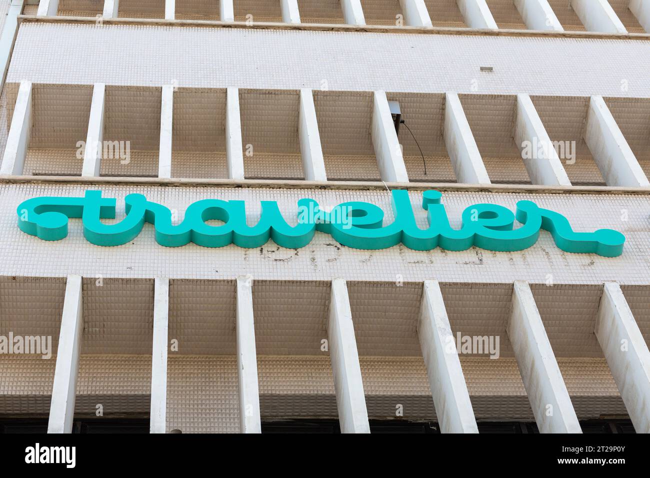 Tel Aviv, Israel - October 12, 2023 - Logo signage of Travelier headquarters office in Tel Aviv, Israel. Travelier is an international online service Stock Photo