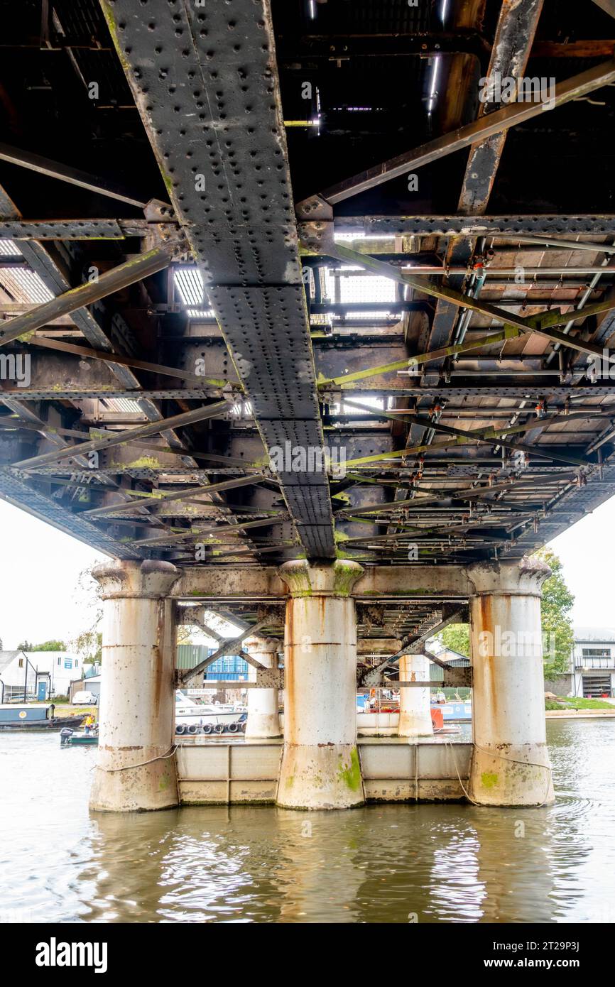 Underneath the the railway bridge which spans The River Thames at