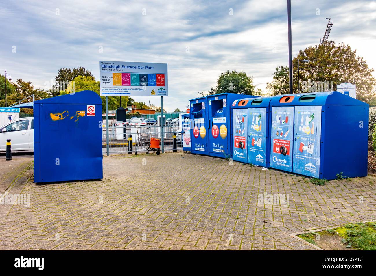 A recycling centre with recycling bins in Elmsleigh Surface Car Park