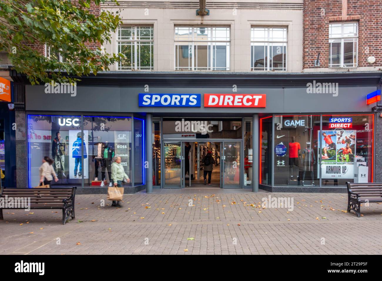 The Sports Direct sports and fashion clothing retailer on The High Street in Staines-upon-Thames in Surrey, UK Stock Photo