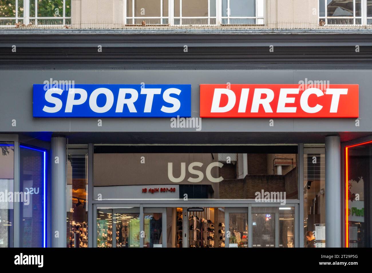 The Sports Direct sports and fashion clothing retailer on The High Street in Staines-upon-Thames in Surrey, UK Stock Photo