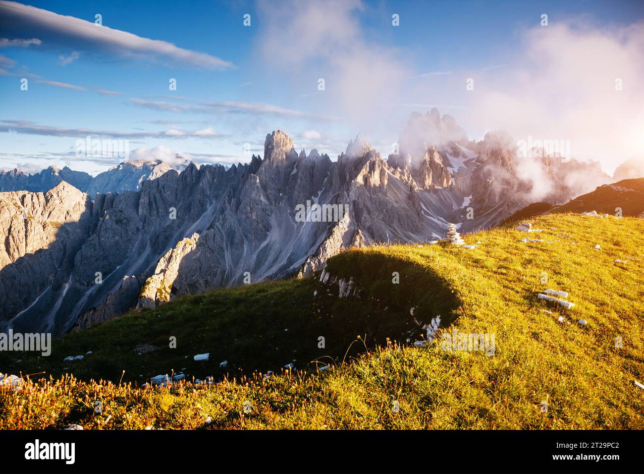 Stunning image of alpine rocky ridge. Location National Park Tre Cime ...