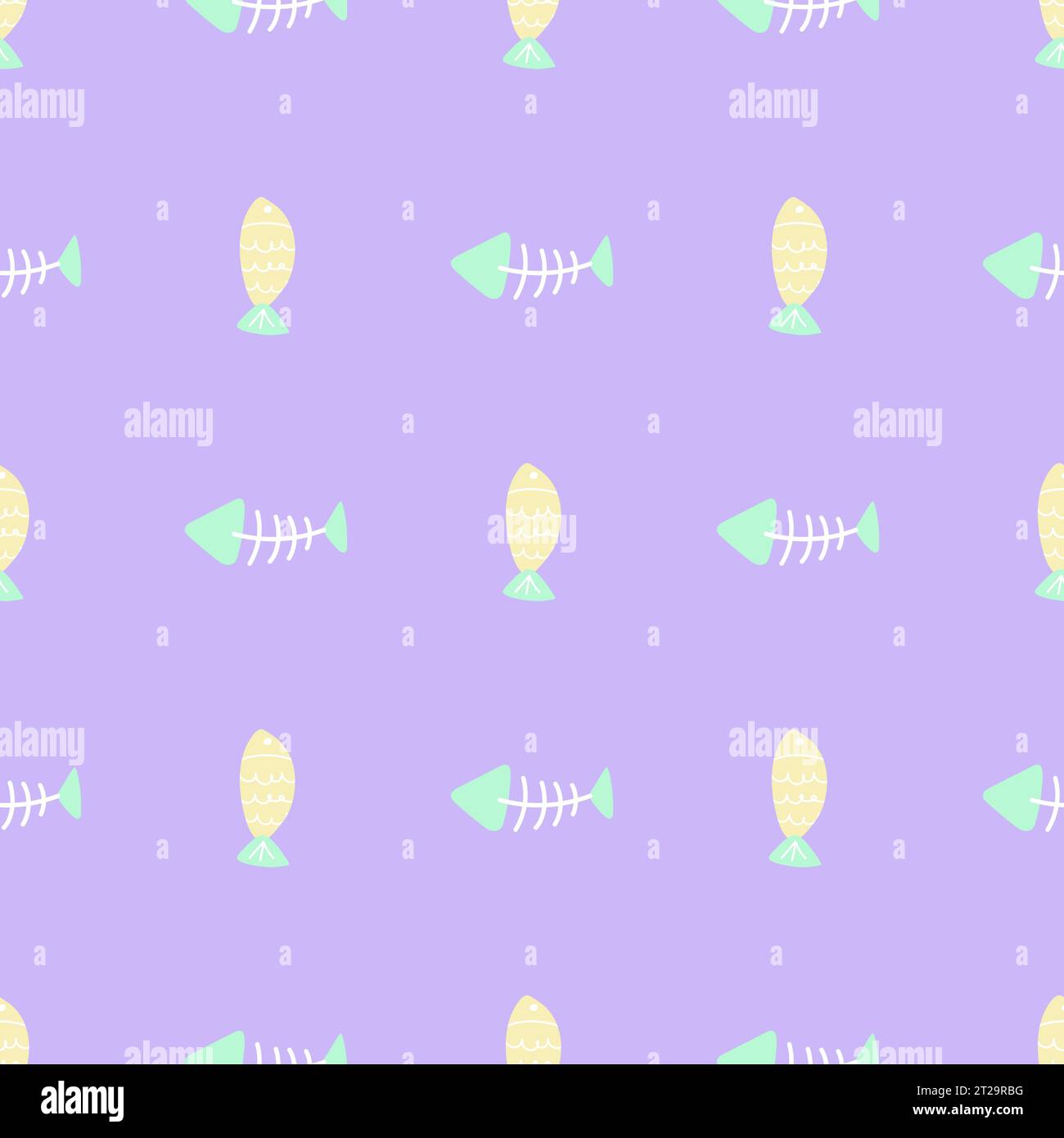 Hand drawn vector cat seamless cartoon fish and fish bone pattern Stock ...