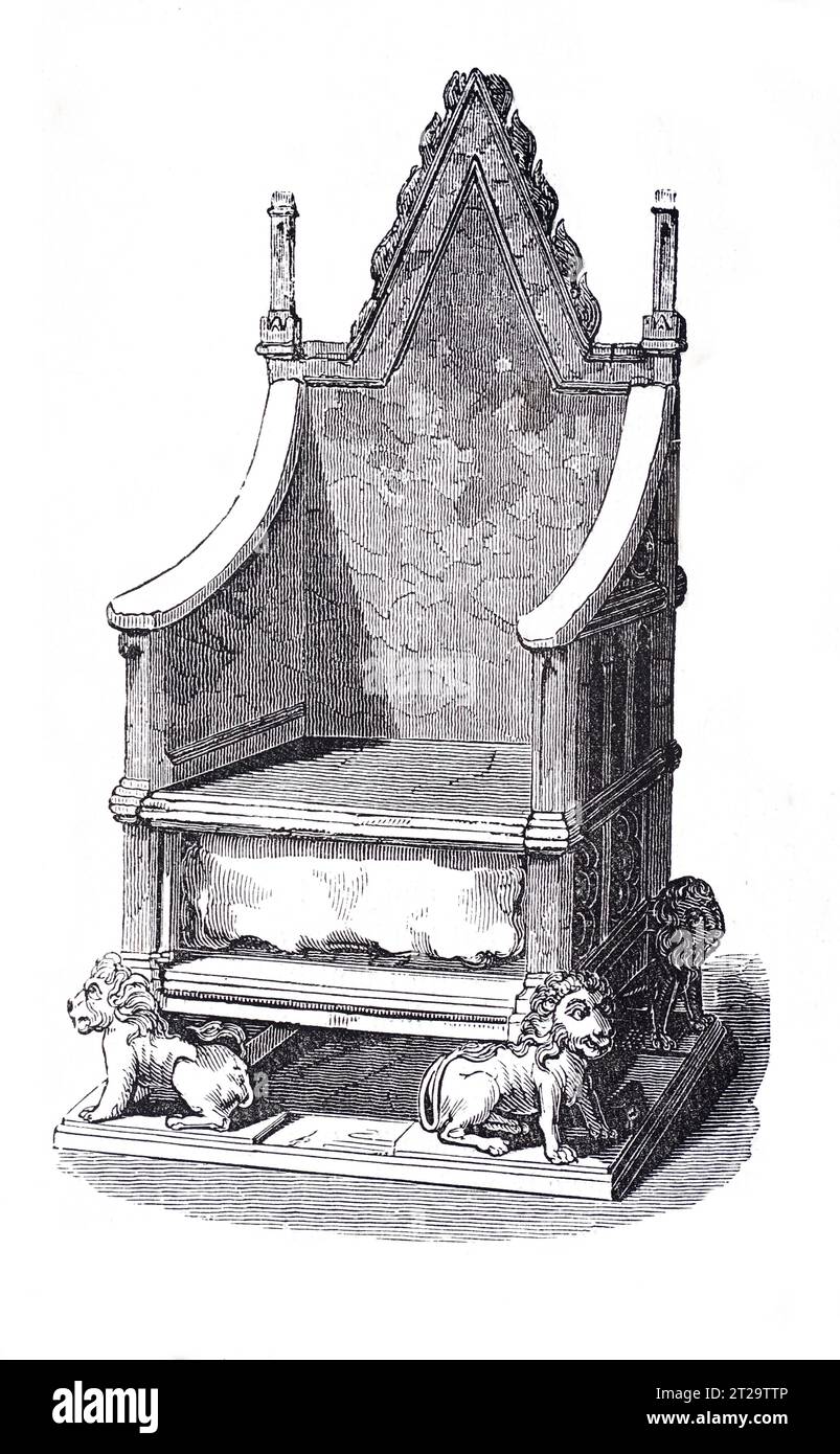 The Coronation Chair of English Monarchs. Black and White Illustration