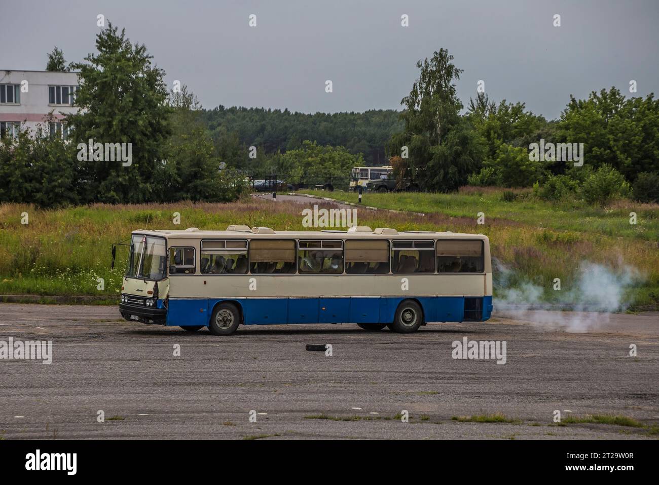 15.07.2022. Belarus, Mogilev. Ikarus 250 as a tool serving young bus