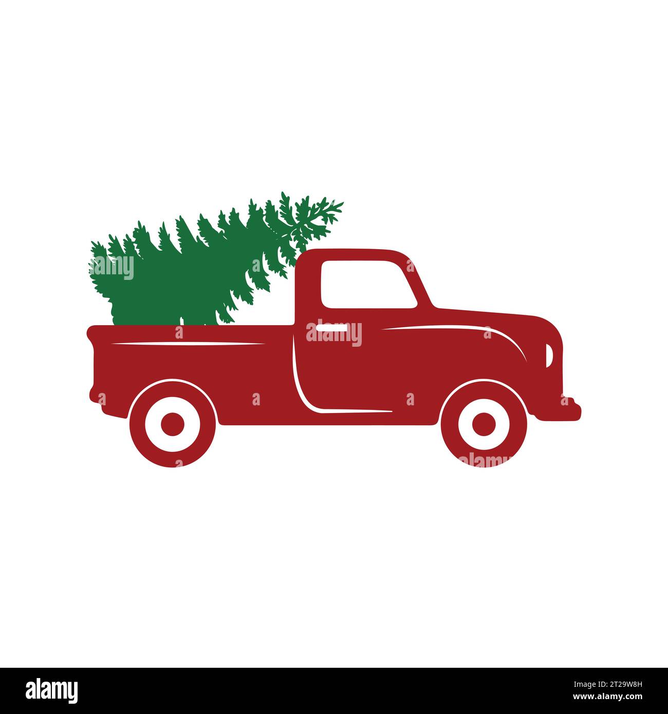 Christmas red truck with pine tree vector, White Background Stock ...