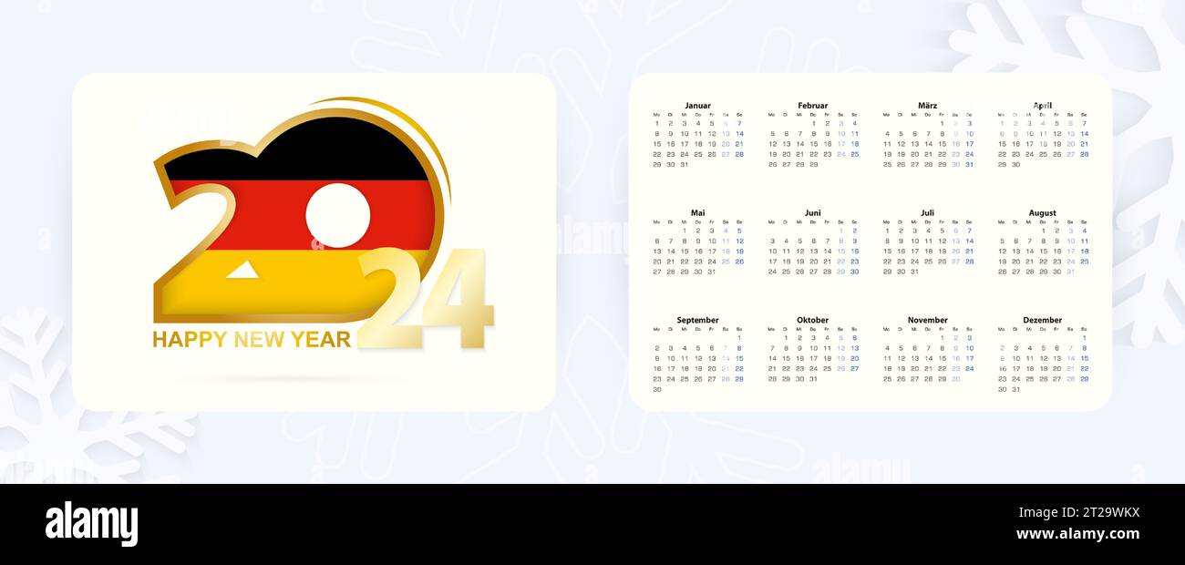 Horizontal Pocket Calendar 2024 in German language. New Year 2024 icon