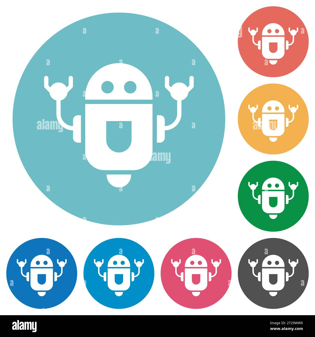 Rolling robot flat white icons on round color backgrounds Stock Vector