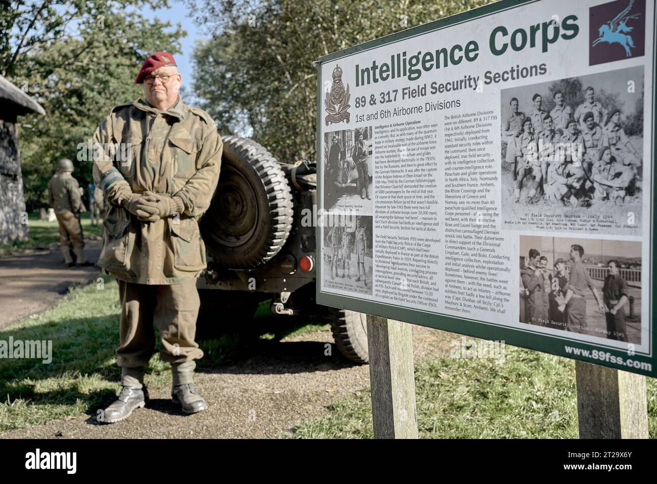British Intelligence Corps World War 2 serviceman at a 1940s WW2 reenactment, Avoncroft Museum, Bromsgrove, England UK Stock Photo