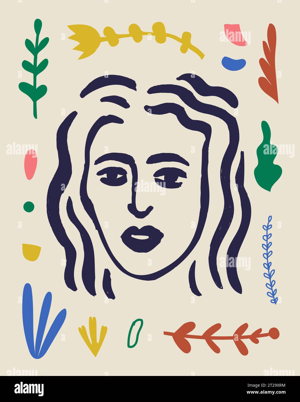 Vector woman art poster. Matisse inspired hand drawn contemporary