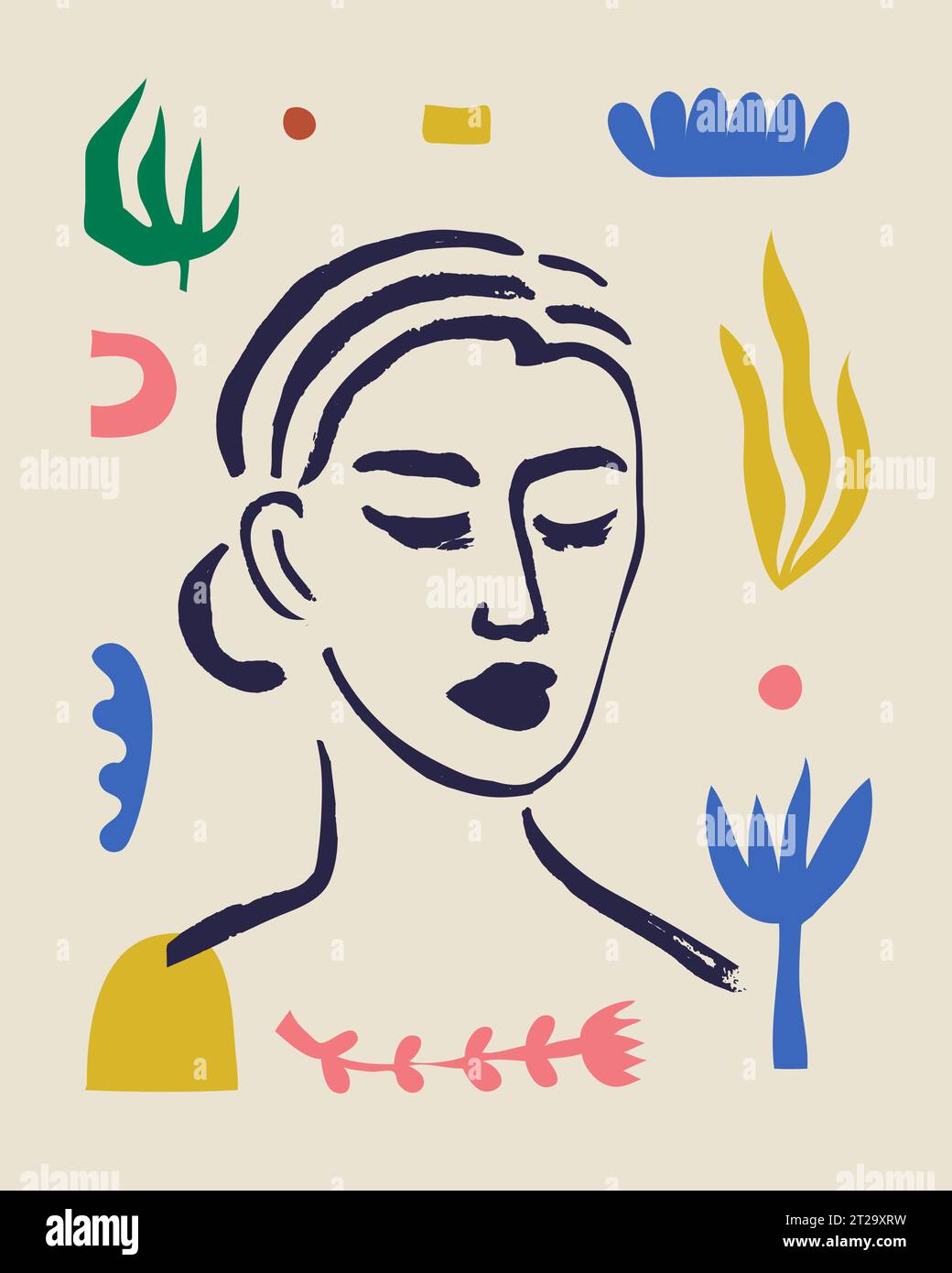 Vector woman art poster. Matisse inspired hand drawn contemporary