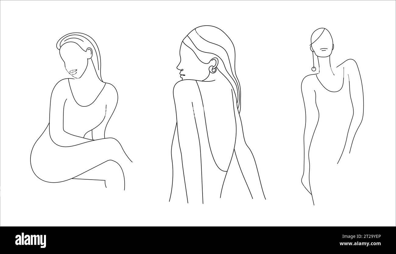 Vector Set Of Abstract Minimalistic Female Figures Line Style Female Body Illustration Use