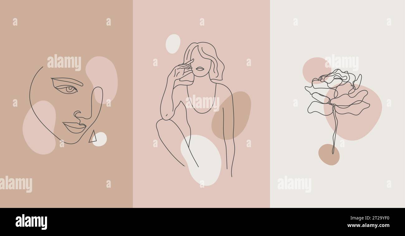 Vector minimalist style portrait. Continuous line flower, plant woman ...