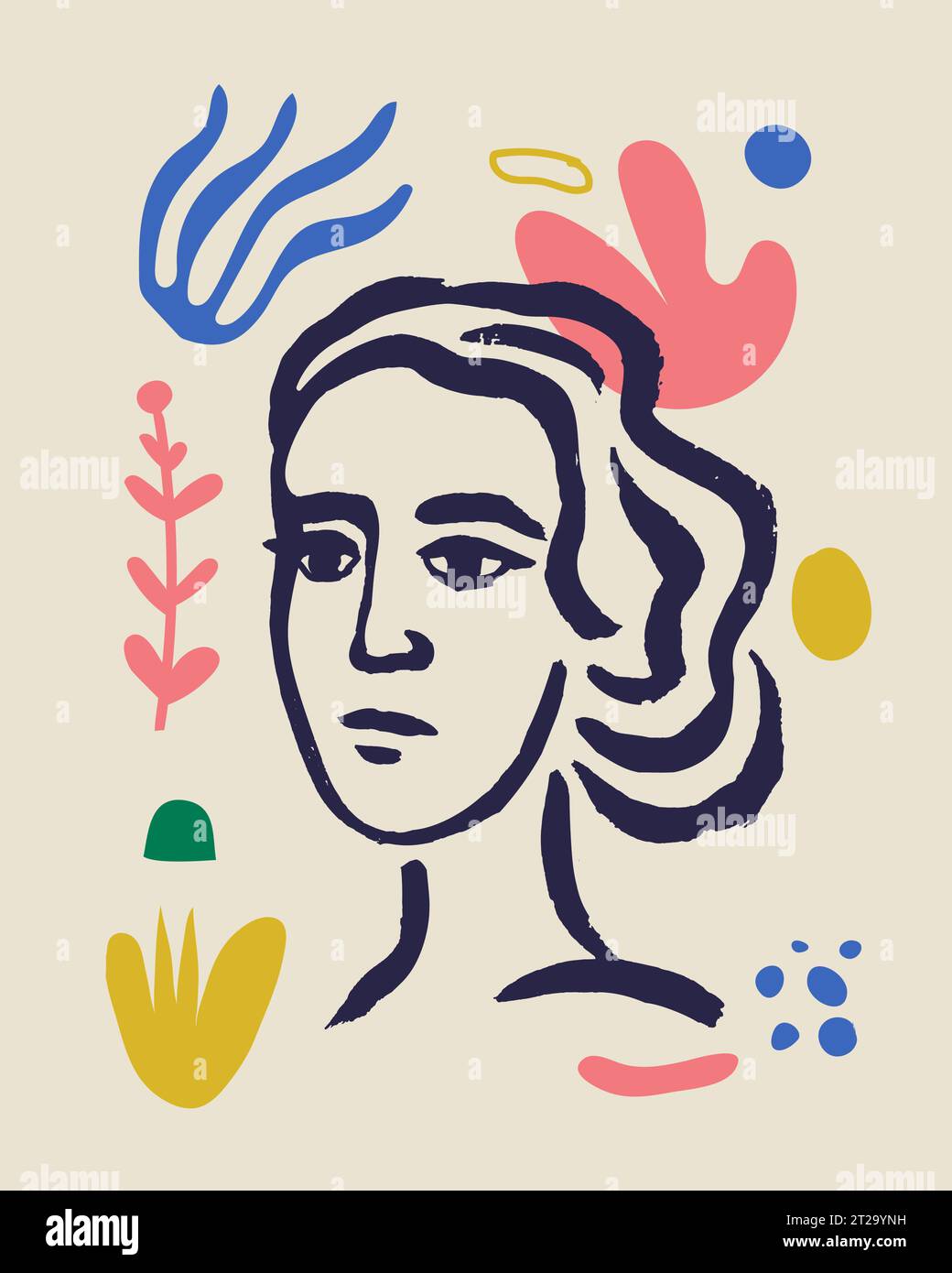 Vector woman art poster. Matisse inspired hand drawn contemporary