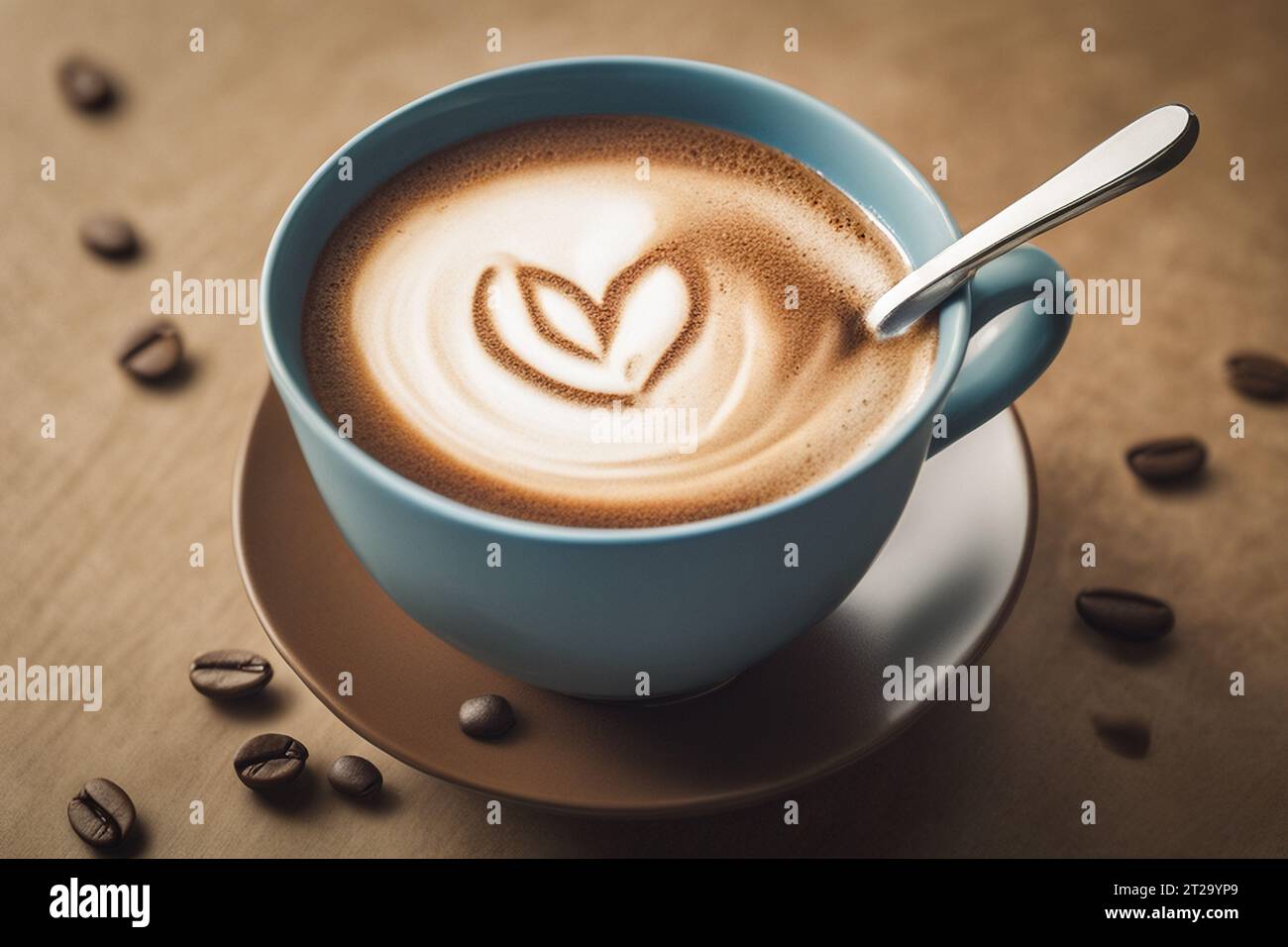 Kaffee auf einem Tisch mit Kaffeebohnen Stock Photo