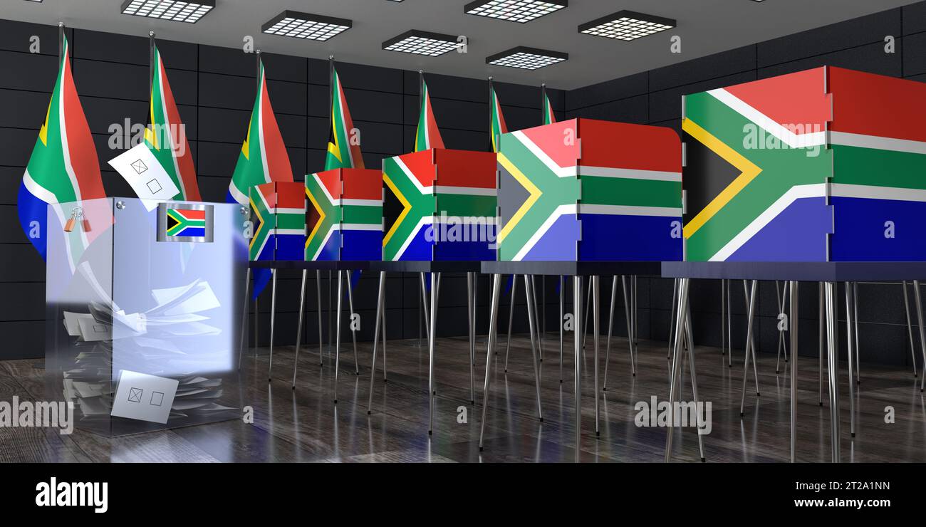 South Africa polling station with voting booths and ballot box