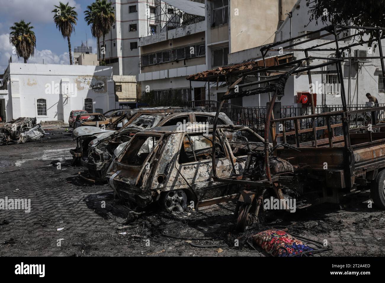 Gaza City, Palestinian Territories. 18th Oct, 2023. A general view of the devastation caused by the attack on the Ahli Arab Hospital, which killed dozens of civilians. Credit: Mohammad Abu Elsebah/dpa/Alamy Live News Stock Photo