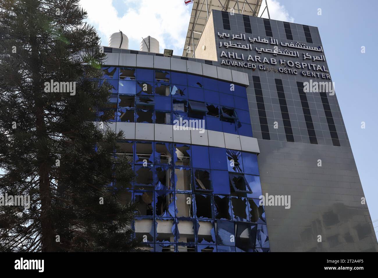 Gaza City, Palestinian Territories. 18th Oct, 2023. A general view of the devastation caused by the attack on the Ahli Arab Hospital, which killed dozens of civilians. Credit: Mohammad Abu Elsebah/dpa/Alamy Live News Stock Photo