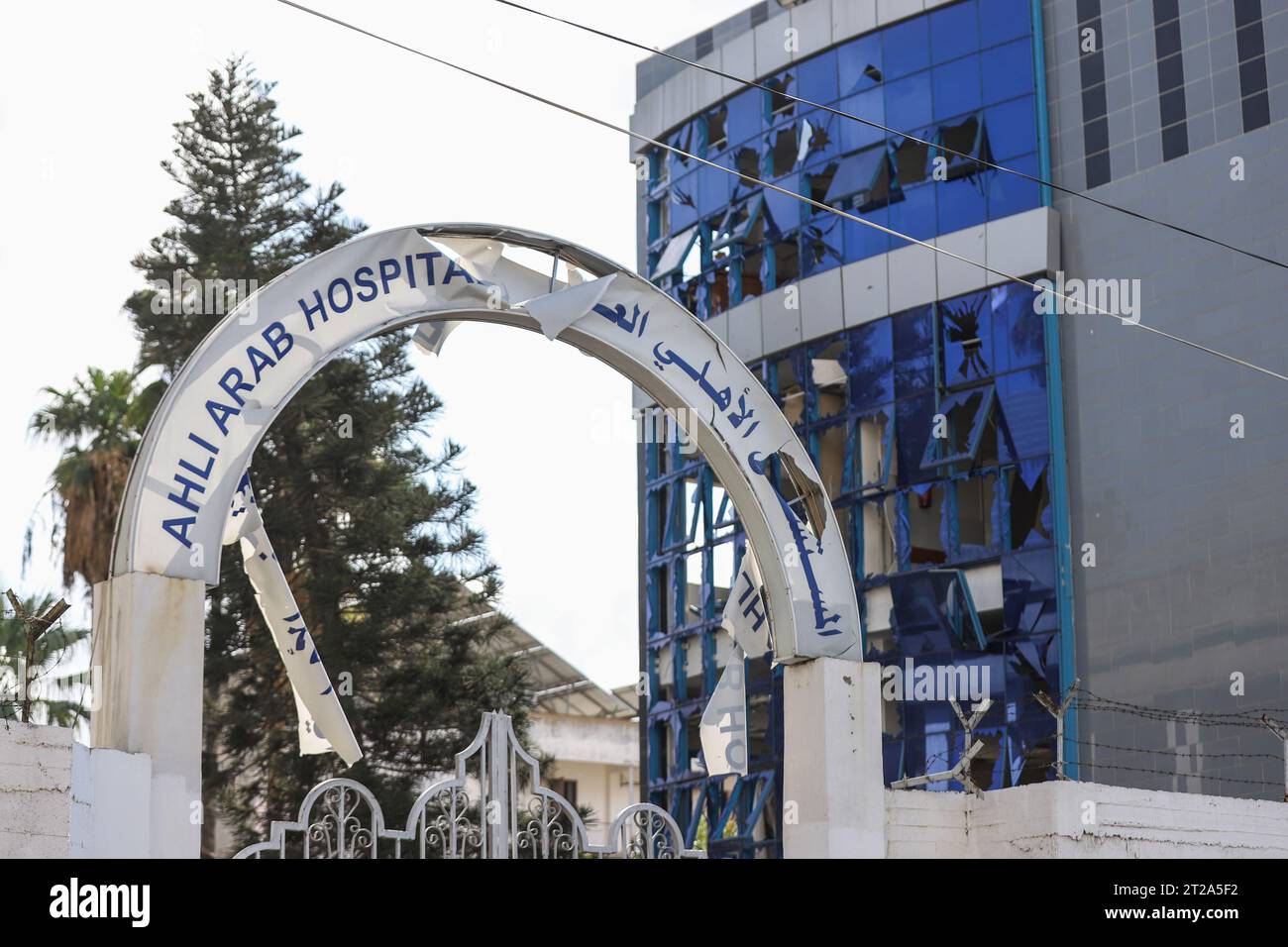 Gaza City, Palestinian Territories. 18th Oct, 2023. A general view of the devastation caused by the attack on the Ahli Arab Hospital, which killed dozens of civilians. Credit: Mohammad Abu Elsebah/dpa/Alamy Live News Stock Photo