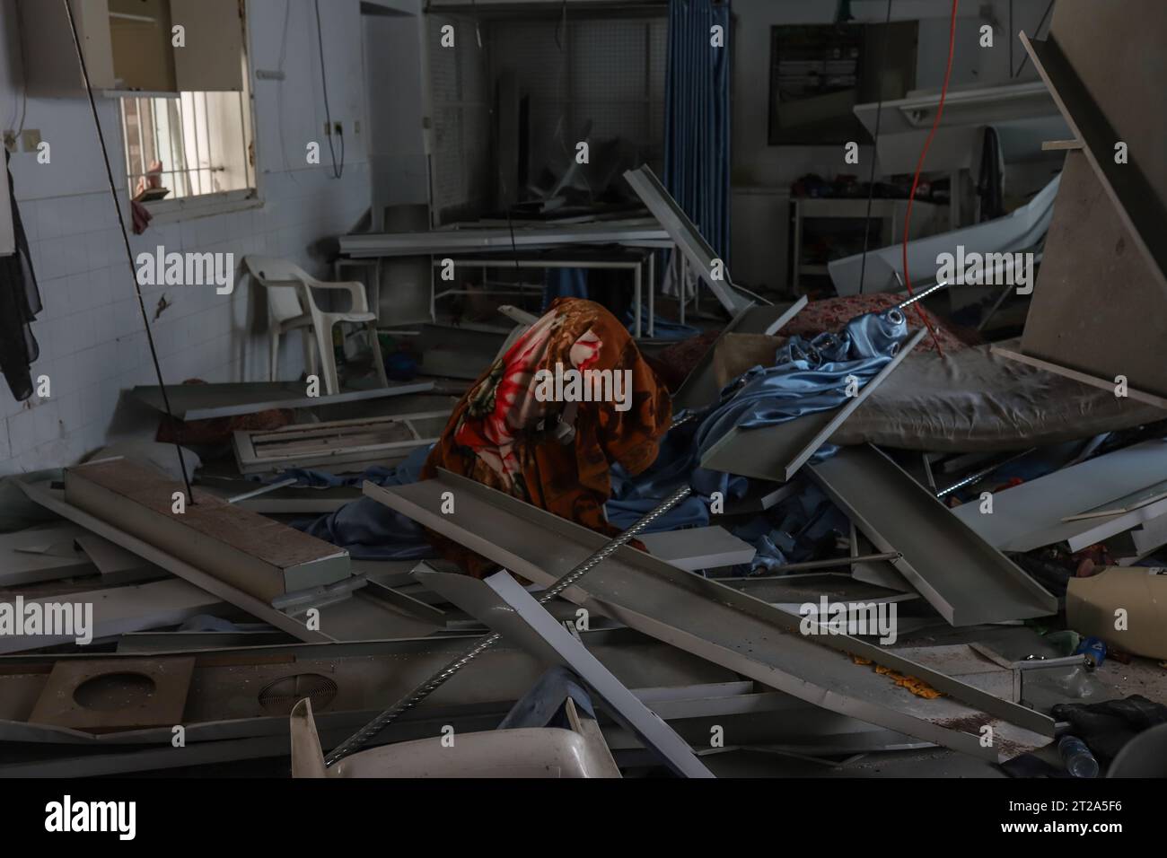 Gaza City, Palestinian Territories. 18th Oct, 2023. A general view of the devastation caused by the attack on the Ahli Arab Hospital, which killed dozens of civilians. Credit: Mohammad Abu Elsebah/dpa/Alamy Live News Stock Photo