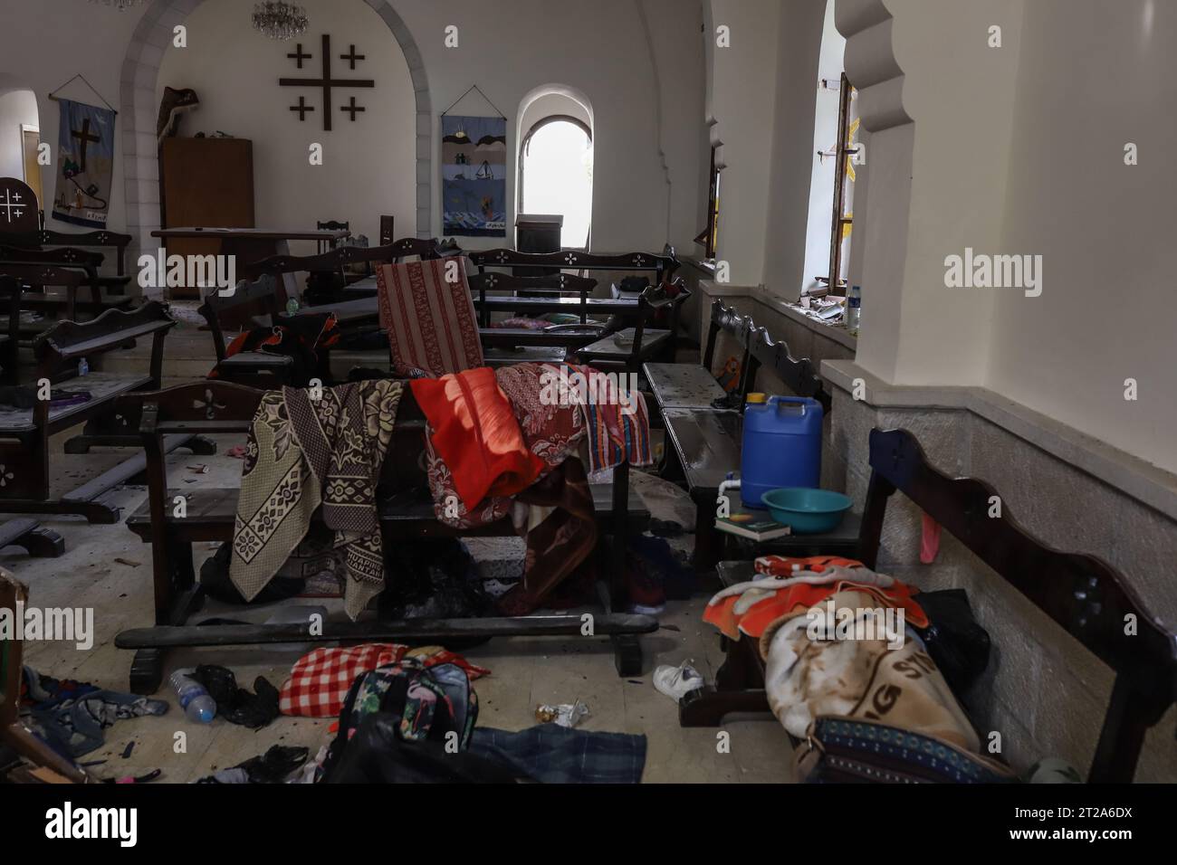 Gaza City, Palestinian Territories. 18th Oct, 2023. A general view of the devastation caused by the attack on the Ahli Arab Hospital, which killed dozens of civilians. Credit: Mohammad Abu Elsebah/dpa/Alamy Live News Stock Photo