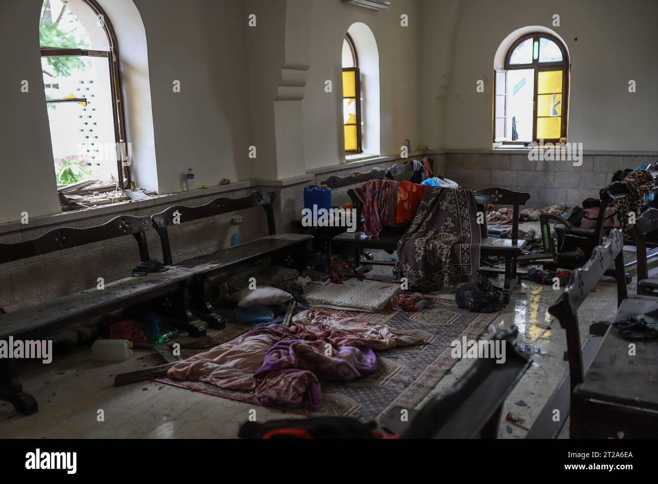 Gaza City, Palestinian Territories. 18th Oct, 2023. A general view of the devastation caused by the attack on the Ahli Arab Hospital, which killed dozens of civilians. Credit: Mohammad Abu Elsebah/dpa/Alamy Live News Stock Photo