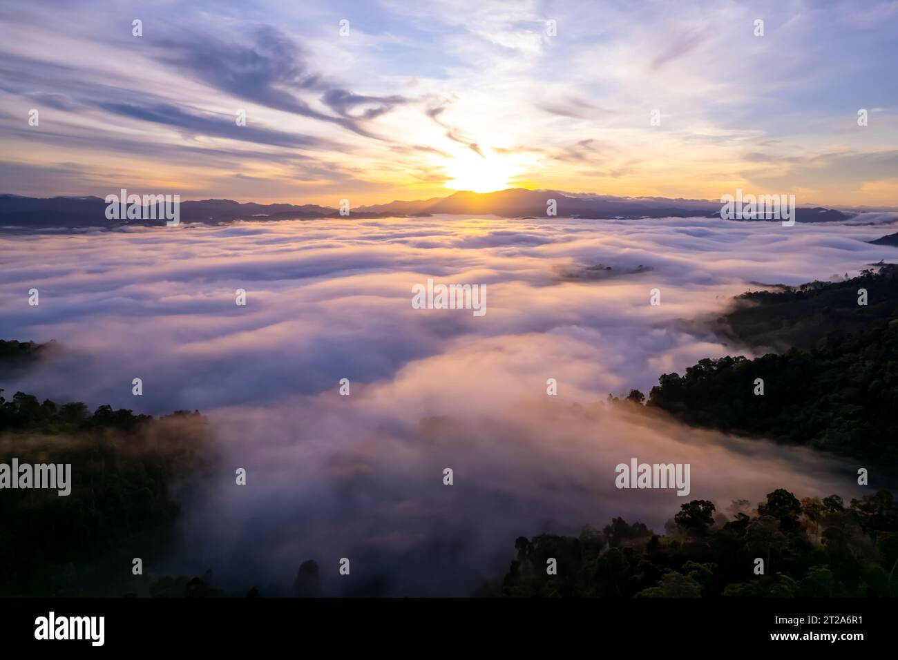 Drone flight over misty hills hi-res stock photography and images - Alamy