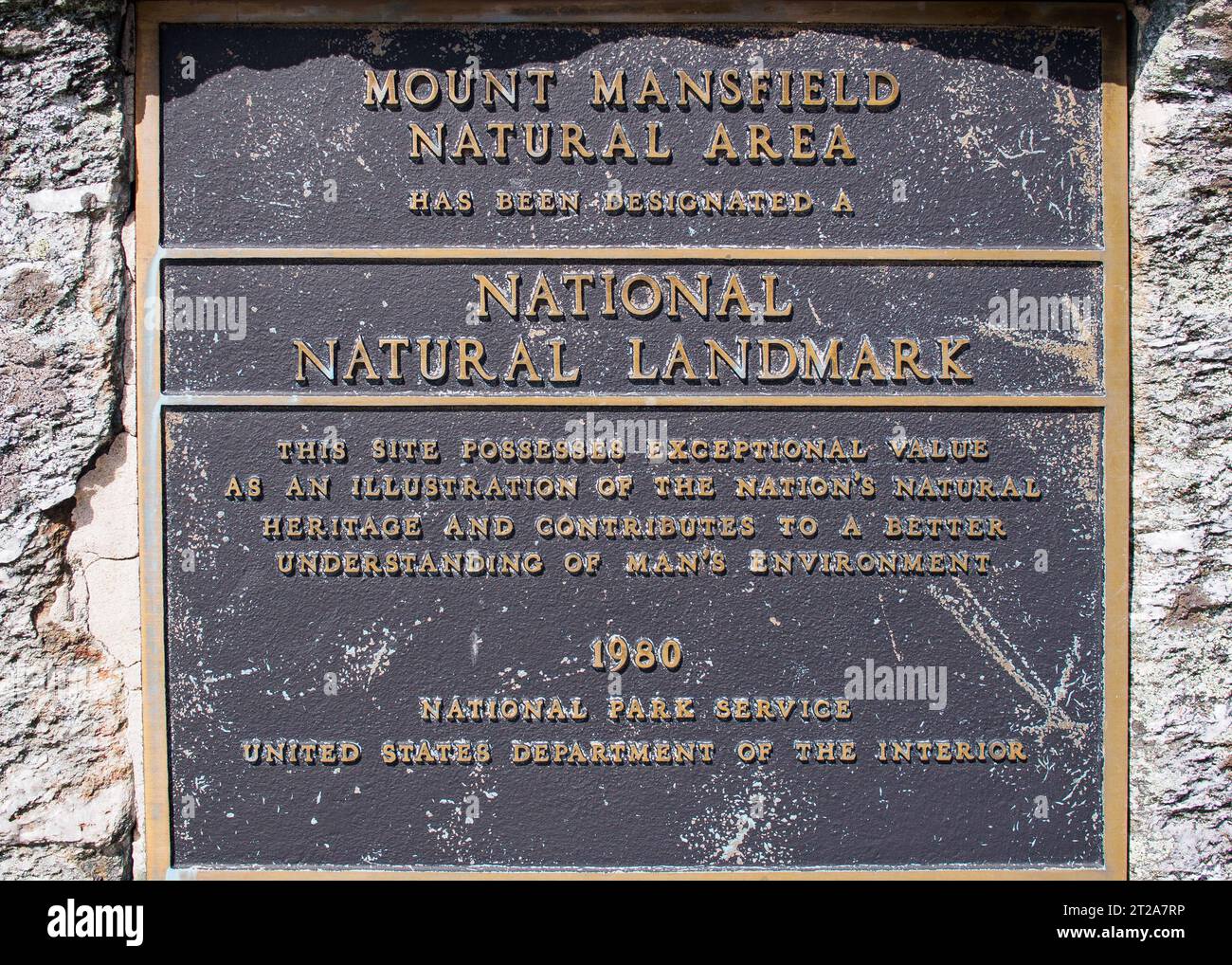 Vermont, USA - 09 28 2016: Mount Mansfield Natural Area Sign: A Natural Landmark in Vermont, USA. Stock Photo