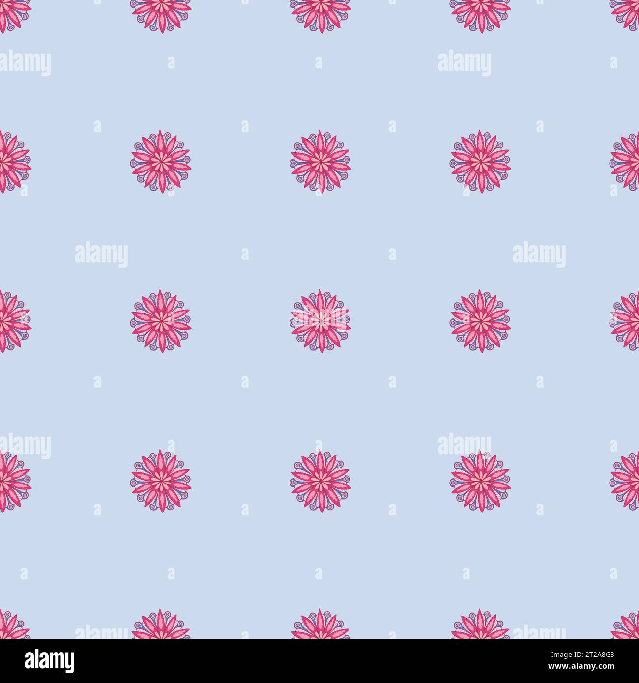 Foulard symmetric pattern with stylised pink flowers on light blue background Stock Vector