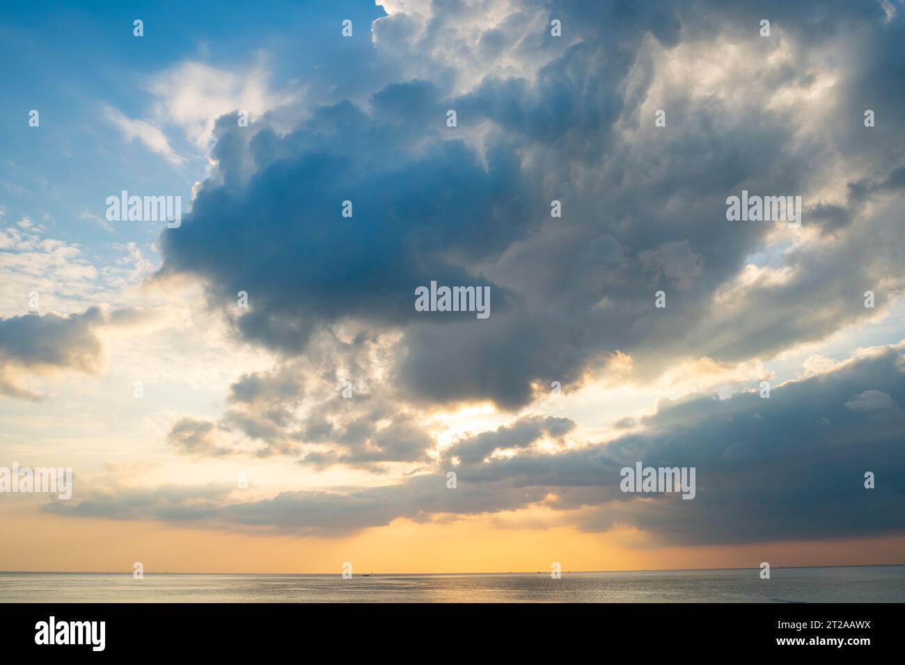 Landscape colorful clouds in the sky sunset or sunrise over sea with ...