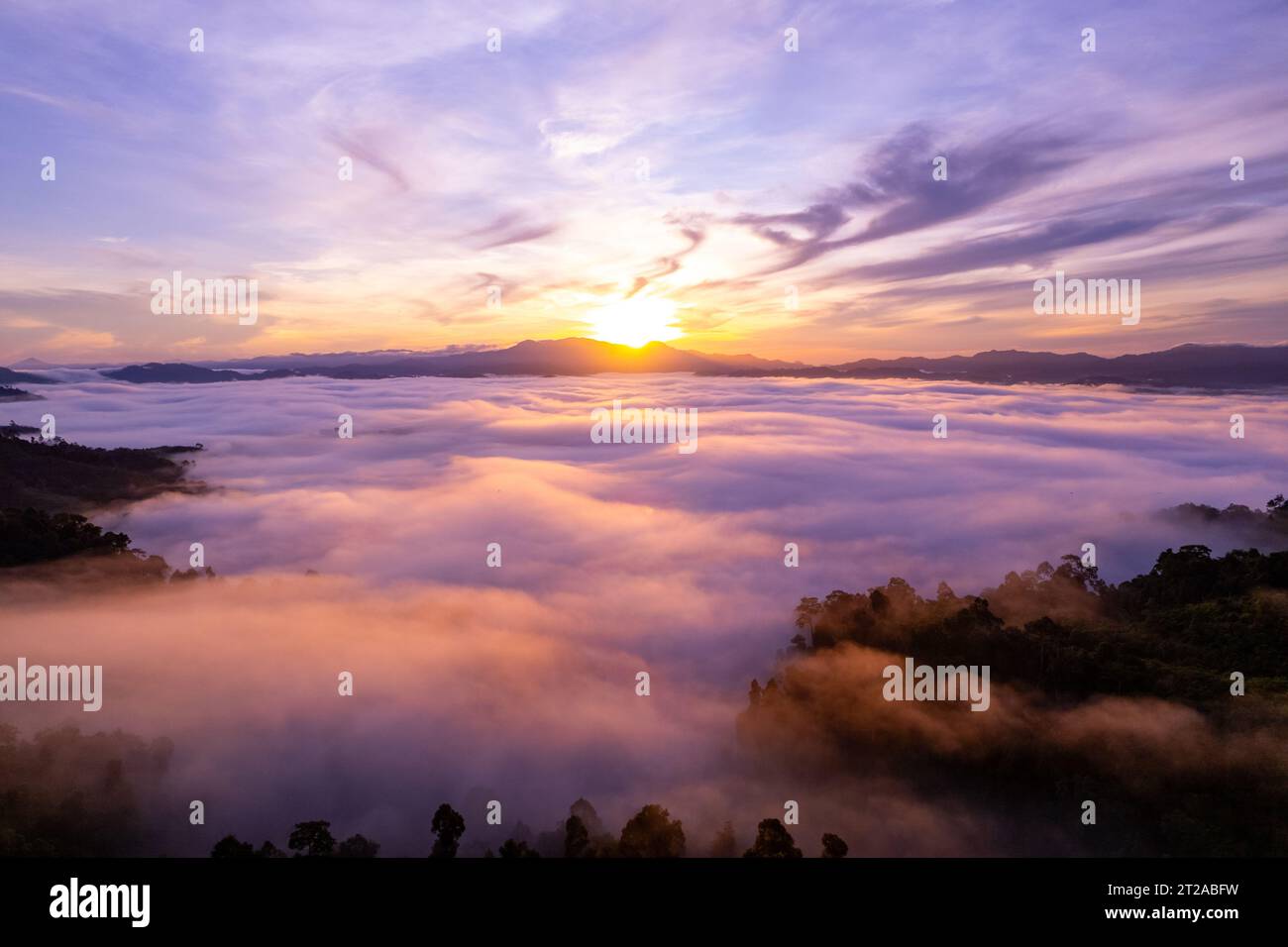 Drone flight over misty hills hi-res stock photography and images - Alamy