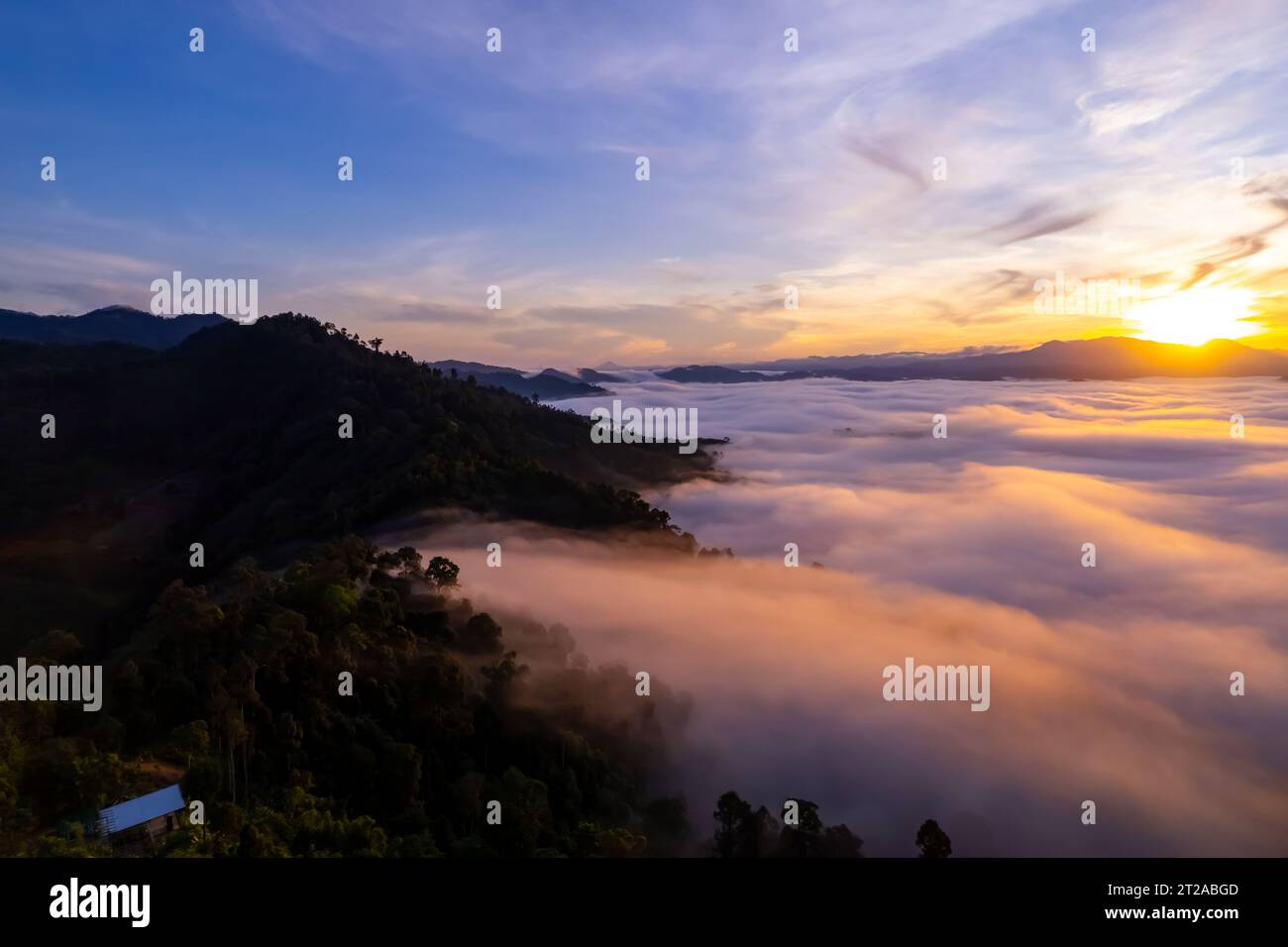 Drone flight over misty hills hi-res stock photography and images - Alamy