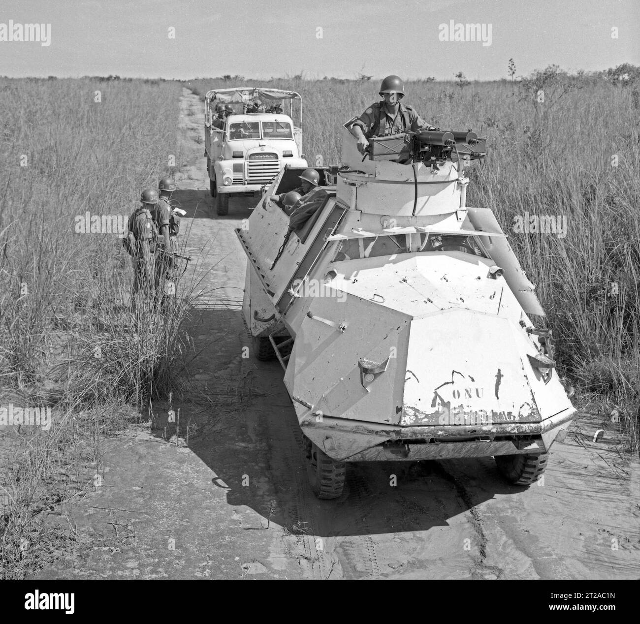 Swedish UN soldiers are escorted by an armored car in Congo  1963. photo: Bo Arrhed Stock Photo