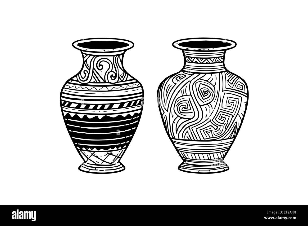 Set of ancient vase hand drawn ink sketch. Engraved style vector