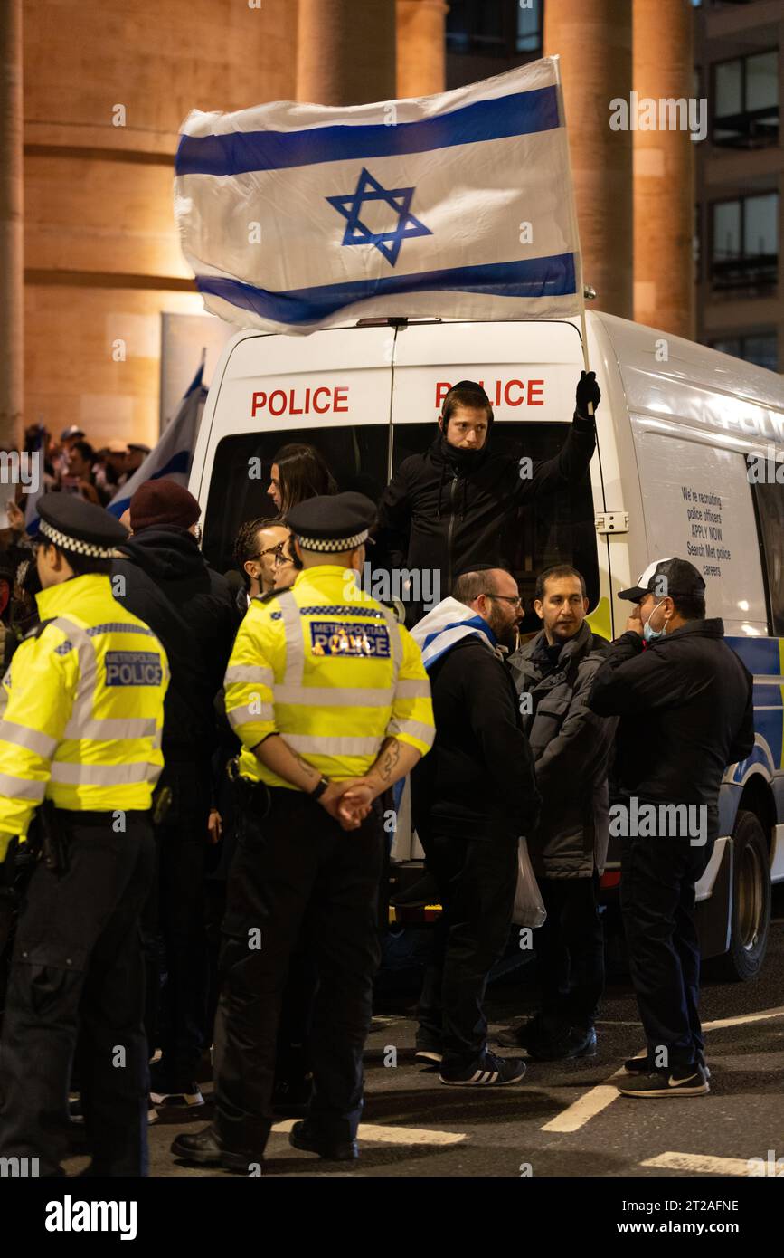 Pro-Israeli activists protest outside British Broadcasting House at Portland Place against the BBC's failure to call Hamas 'terrorists'. 16th October Stock Photo