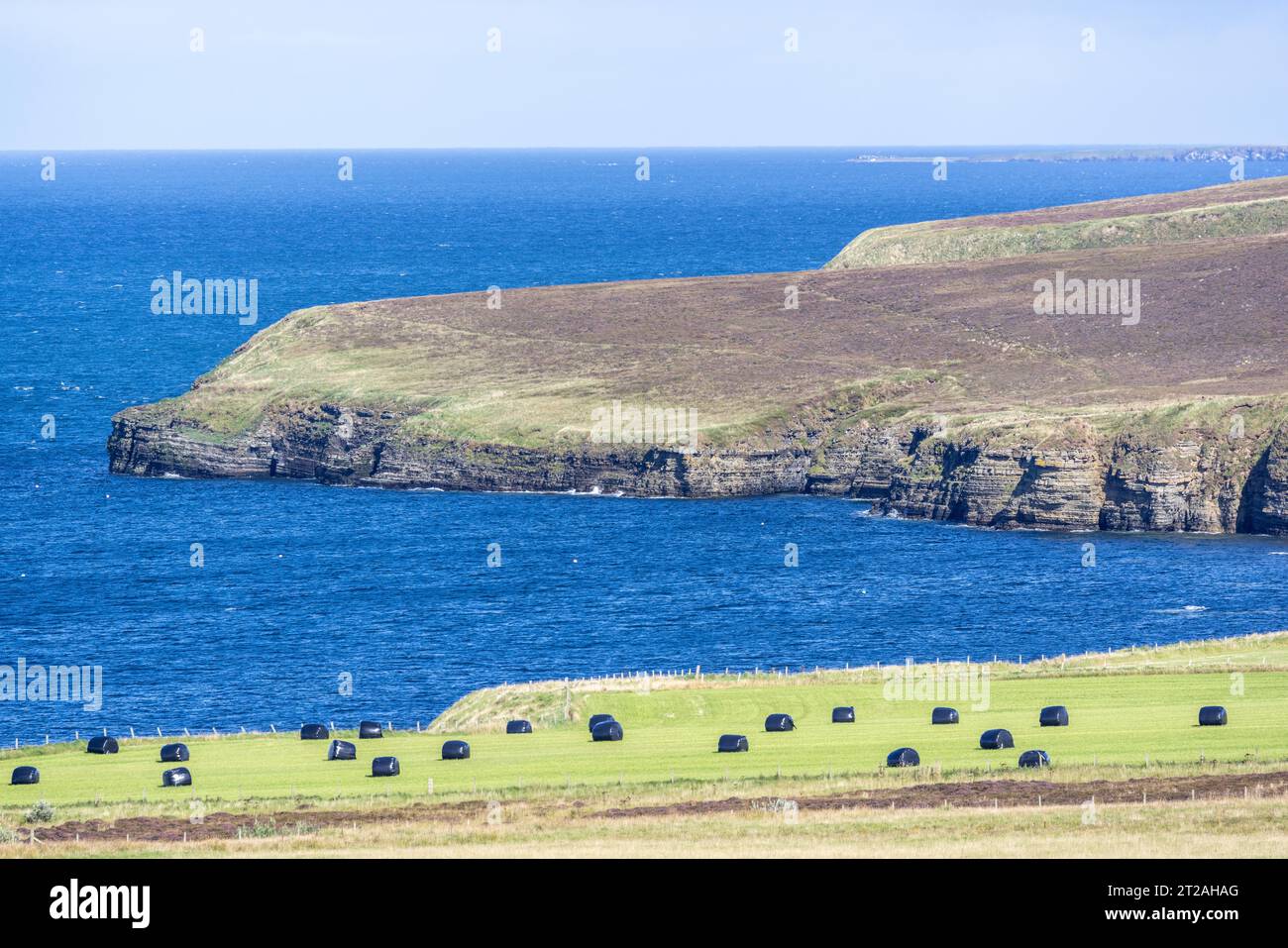 Mull Head, Den Wick, and Farmland, Orkney Islands, Scotland, UK Stock Photo