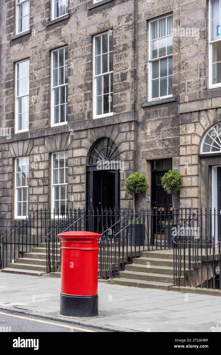 Mailbox in front of Georgian Townhouses, S Charlotte St, New Town, Edinburgh, Scotland, UK Stock Photo