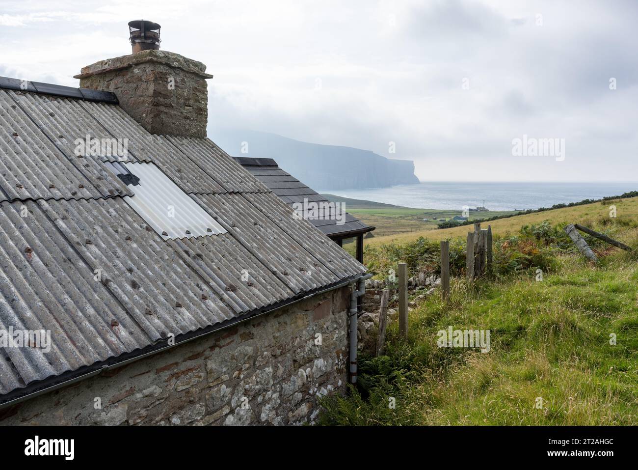 Stone Croft House above Ranwick Bay on trail to Old Man of Hoy, Hoy Island, Orkney Islands, Scotland, UK Stock Photo