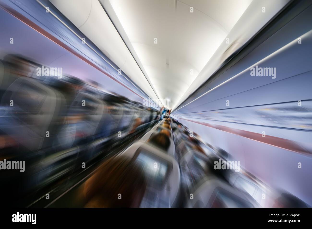 The interior of a plane in movement with speed effect Stock Photo