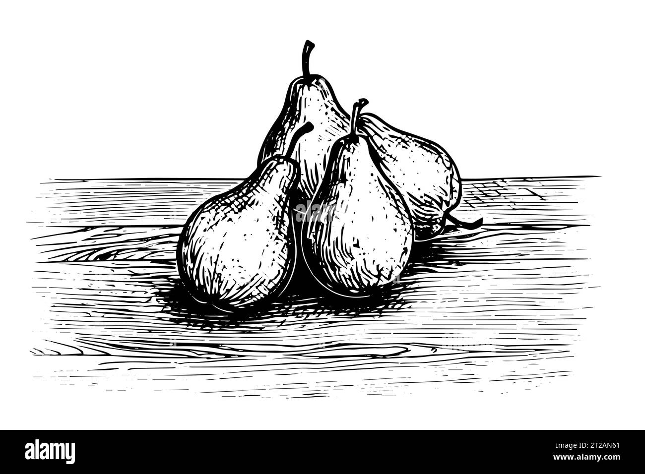 Pear on a desk hand drawn ink sketch. Engraved style vector illustration. Stock Vector