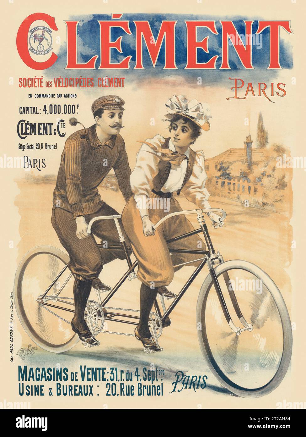 Clément, Paris. Société des vélocipèdes Clément by Jean de Paléologue (1855–1942). Poster published in 1895 in France. Stock Photo
