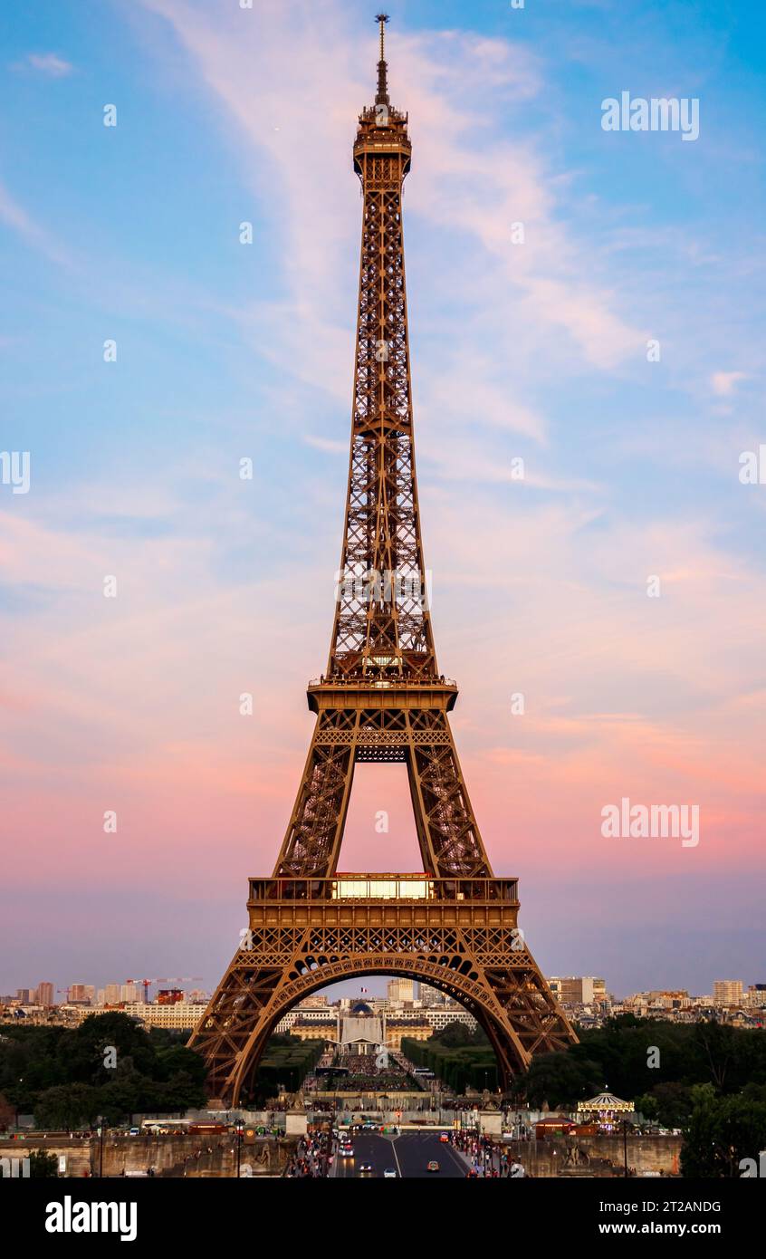 Sunset in Paris, France, Europe with Eiffel Tower Stock Photo