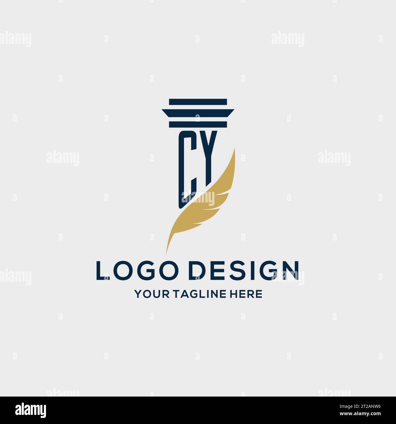 CY monogram initial logo with pillar and feather design, law firm logo inspiration Stock Vector