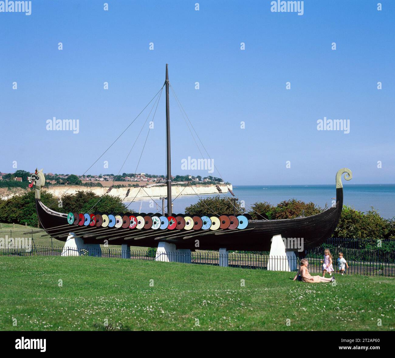 England. Kent. Ramsgate. Replica Viking longship Hugin at Pegwell Bay. Stock Photo