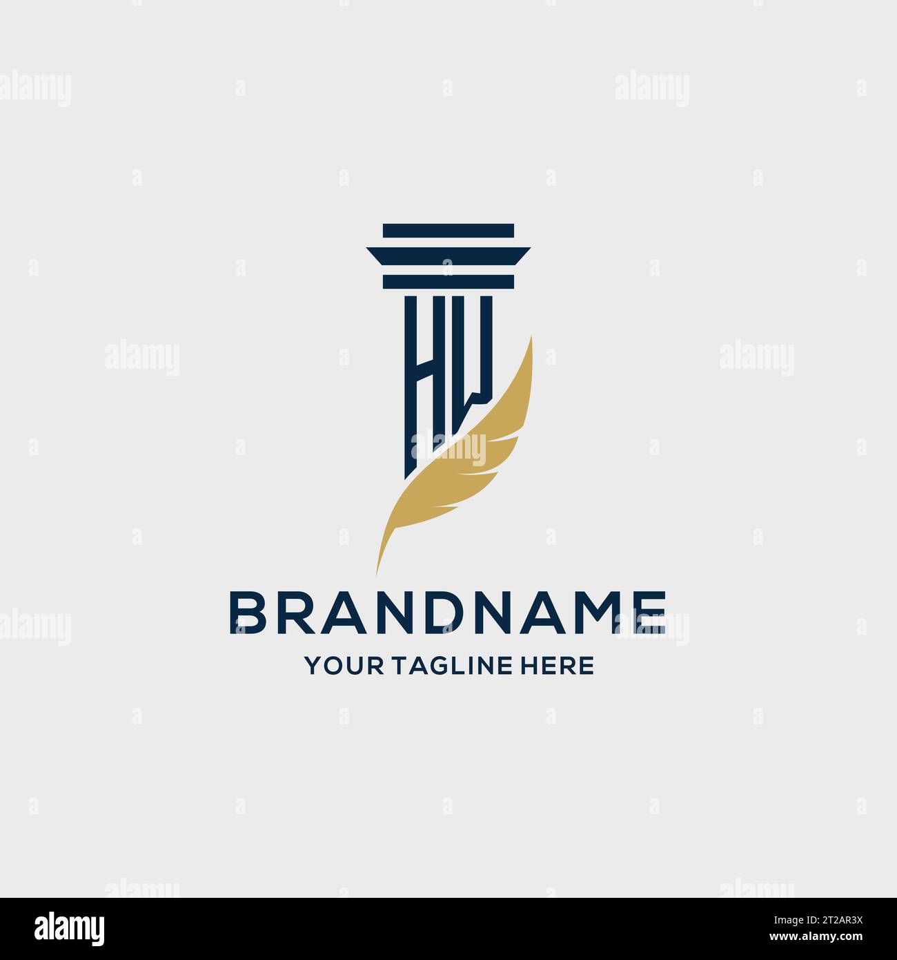 HW monogram initial logo with pillar and feather design, law firm logo inspiration Stock Vector