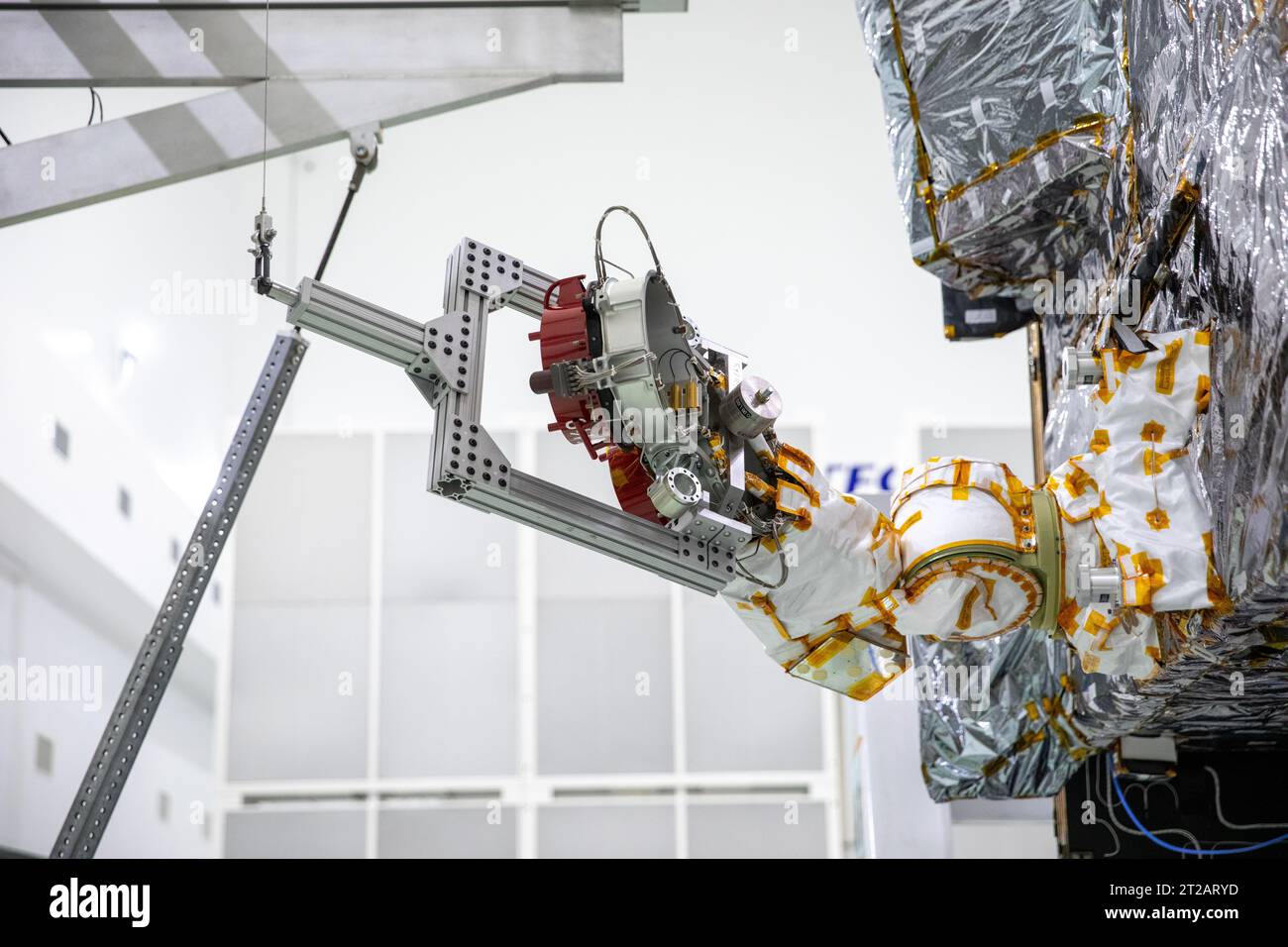 Engineers and technicians deploy and stow stationary plasma thrusters ...