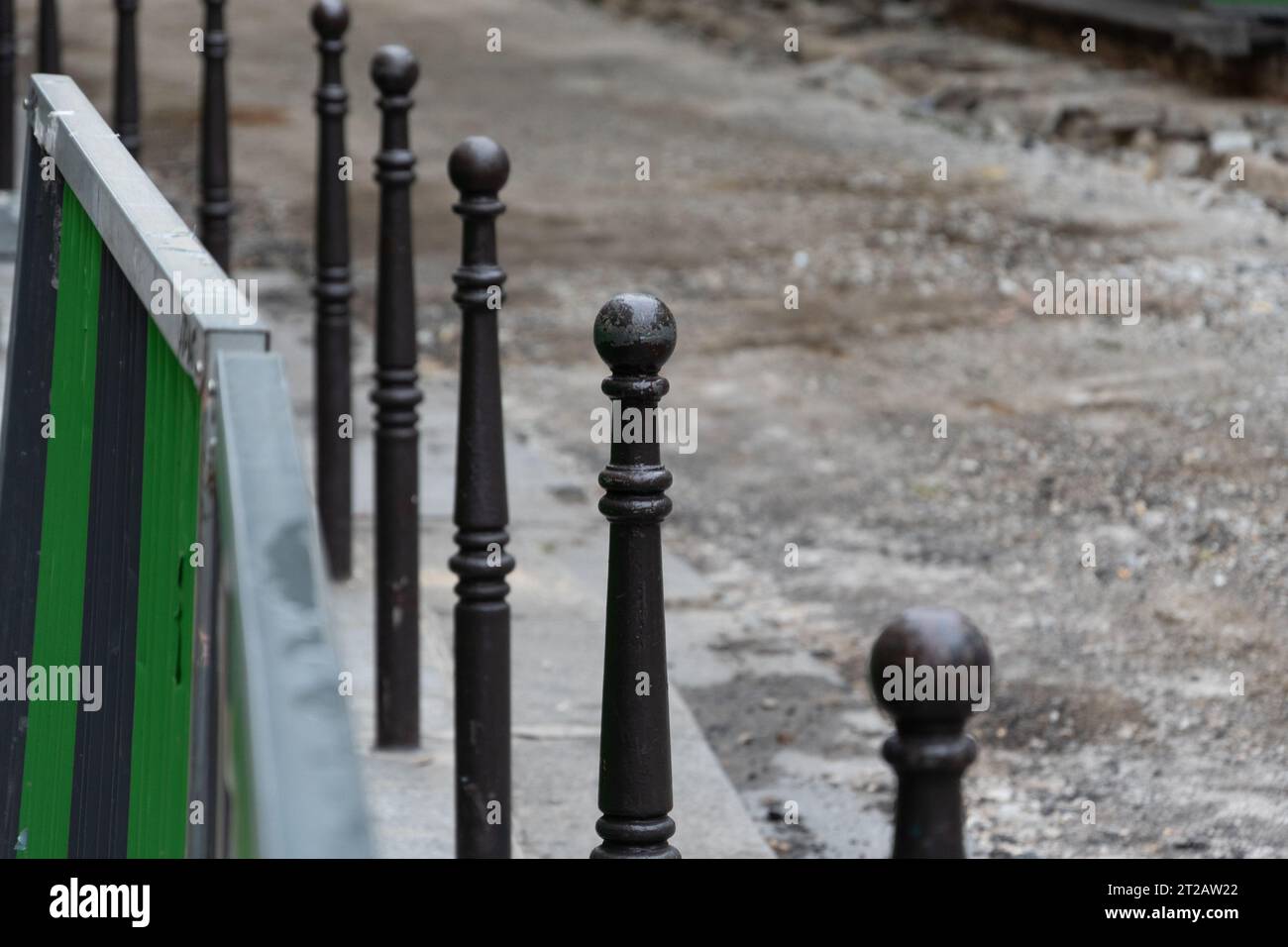 Road reparations site in city. Paris, France. Urban renovation and ...