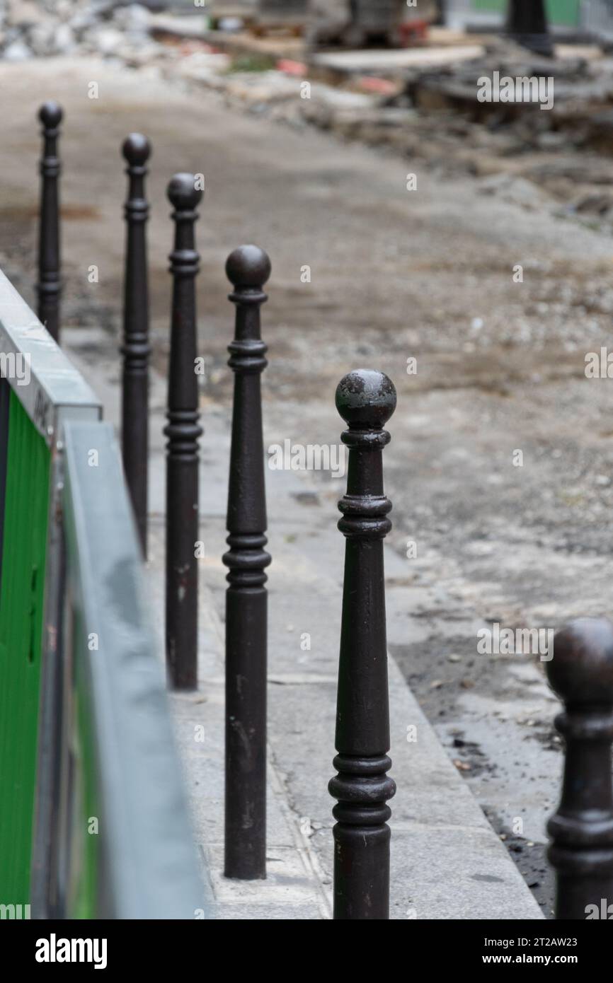 Road reparations site in city. Paris, France. Urban renovation and ...
